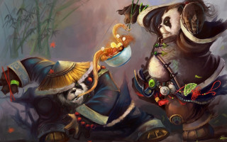 Panda bear costume holding bowl - a costume free wallpaper
