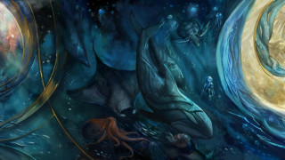Man woman boat octopus water - a giant octopus free wallpaper