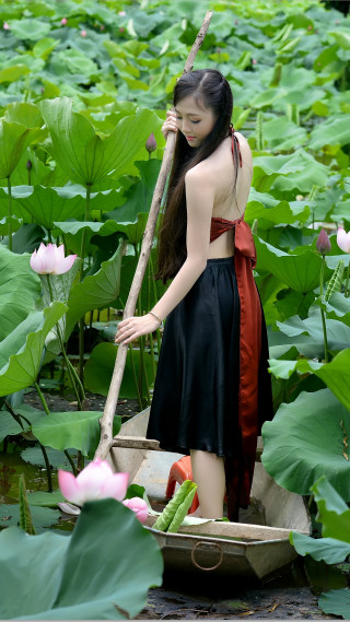 Woman boat field flowers stick - a field of flowers free wallpaper