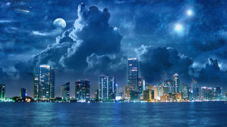 City skyline full moon clouds 2 - full free wallpaper