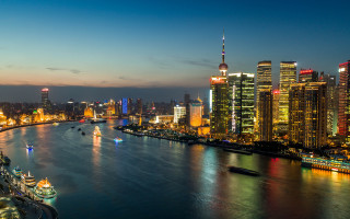 City skyline night river boat 2 - cui bai free wallpaper