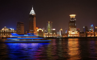 Boat river night city background - cui bai free wallpaper