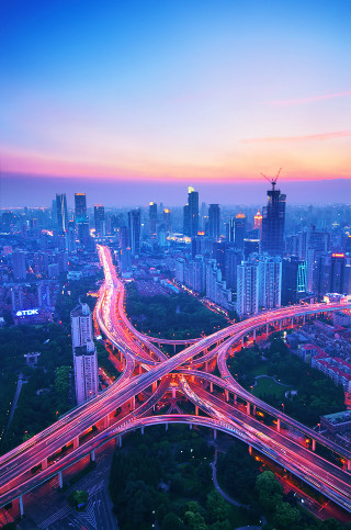 City traffic bridge dusk lights - a city free wallpaper