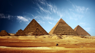 Pyramids desert blue sky clouds 4 - egyptian art free wallpaper