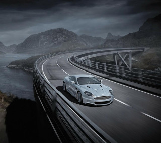 White sports car road water 2 - near free wallpaper