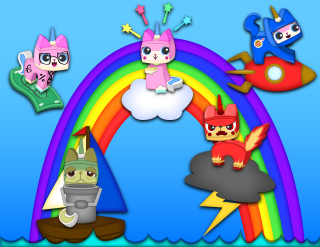 Rainbow cartoon animals rocket ship - pop surrealism free wallpaper