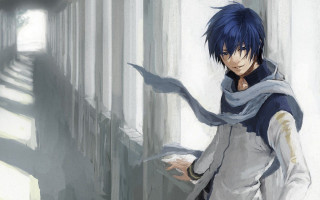 Man blue hair scarf hallway - cedric seaut keos masons free wallpaper