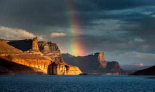 Rainbow mountain lake sky water - dramatic free wallpaper