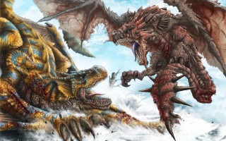 Dragon attacking demon snow sky - dragon art free wallpaper