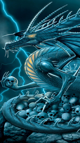 Blue dragon skull lightning background - a skull free wallpaper