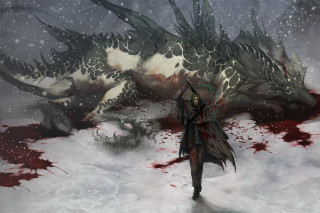 Man dragon battle blood face - face and body free wallpaper