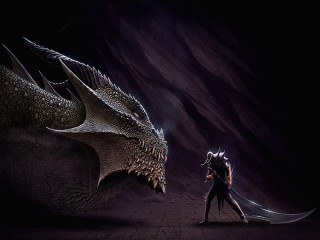 Man dragon woman dark room - a brick floor free wallpaper