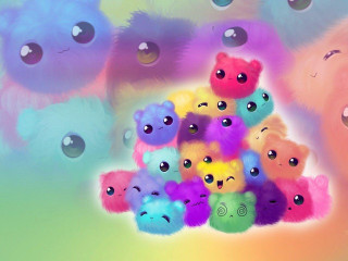 Stuffed animals bubbles rainbow background - chris labrooy free wallpaper