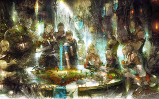 Fantasy group fountain people standing - a group of people free wallpaper