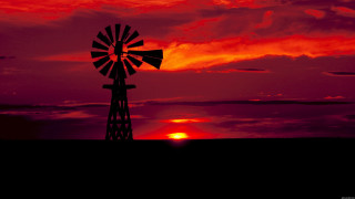 Windmill sunset clouds red sky - kodachrome free wallpaper