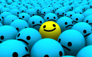 Yellow smiley face blue balls - cheerful free wallpaper