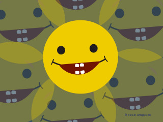 Yellow smiley face green leaves - dom qwek free wallpaper