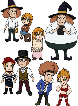 Cartoon characters costumes hats group - different outfit free wallpaper