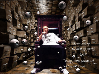 Man sitting chair boxes balls - a caption in the middle of the picture free wallpaper
