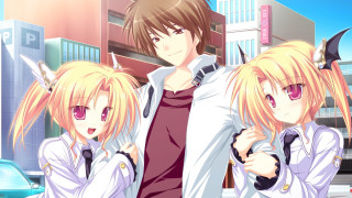 Anime couple city street tall - tall building free wallpaper