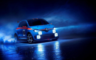 Blue car red white stripes - side in the dark free wallpaper