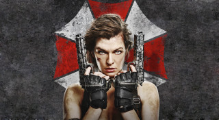 Woman holding guns star background - a red star free wallpaper