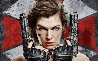 Woman holding guns red black - background behind her free wallpaper