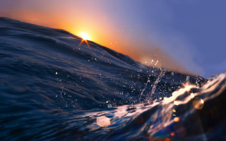 Sunset ocean wave foreground blurry - a digital painting free wallpaper