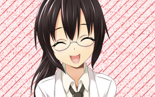 Woman smiling glasses tie portrait - her mouth open free wallpaper