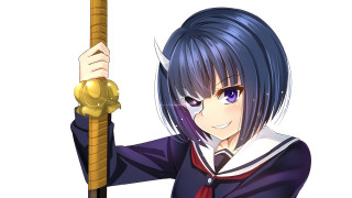 Woman blue hair golden pole - blue hair holding free wallpaper