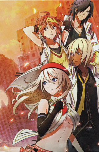 Anime characters cityscape yellow sky - building free wallpaper