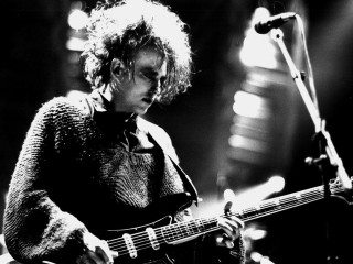 Woman playing guitar stage microphone 2 - expressionism free wallpaper