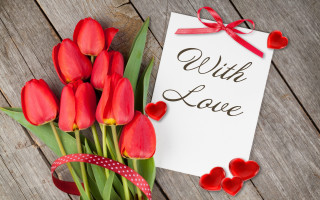 Red tulips bouquet love note - red tulip free wallpaper