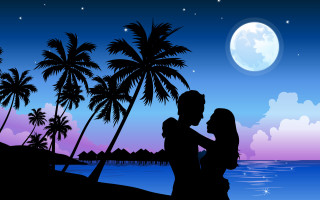 Couple kissing beach full moon - romantic free wallpaper