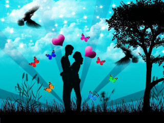 Couple tree balloons butterflies heart - balloon free wallpaper