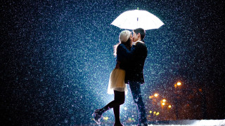 Couple kissing umbrella rain night 2 - romantic free wallpaper