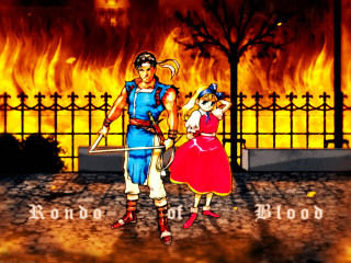 Cartoon man woman swords fire - bloodborne free wallpaper