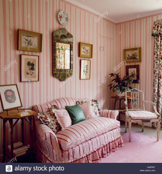 Pink striped room sofa chair - art free wallpaper