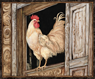 Rooster painting window red comb - its head free wallpaper