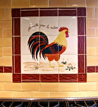Rooster tile mural kitchen stove - a mosaic free wallpaper