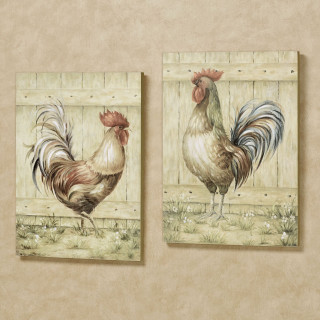 Roosters paintings beige wall room - brown free wallpaper
