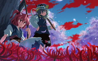 Anime characters field red flowers - red flower free wallpaper
