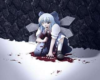 Girl kneeling knife blood ground - her hand and blood free wallpaper