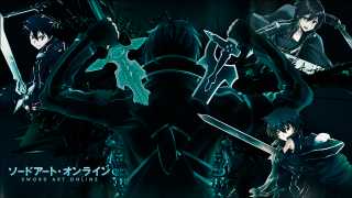 Anime characters swords holding group - text free wallpaper