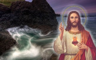 Jesus standing rocky cliff ocean - the ocean free wallpaper