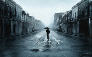 Person walking street umbrella rain 4 - cinematic photography free wallpaper