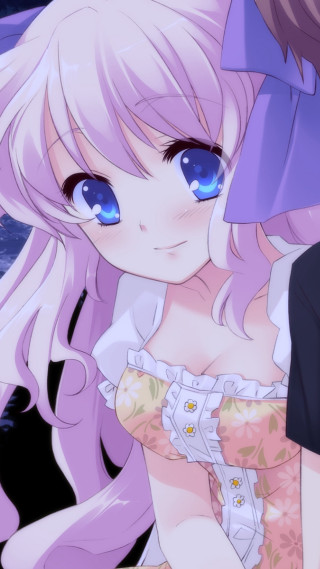 Girl blueeyes pinkdress hugging anime - a pink dress free wallpaper