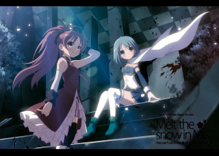 Anime girls dark blood knife - blood free wallpaper