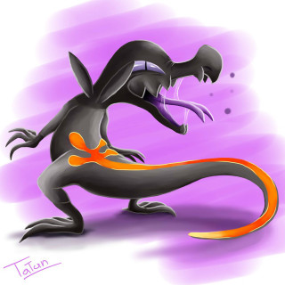 Black lizard orange accents cartoon - dragon art free wallpaper