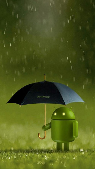 Green android character holding umbrella 5 - andries stock free wallpaper